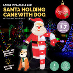 1.7m Self Inflatable LED Santa Dog & Candy Cane