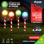 24PCE Solar Candy Cane Stakes With Crackle Balls LED 35cm