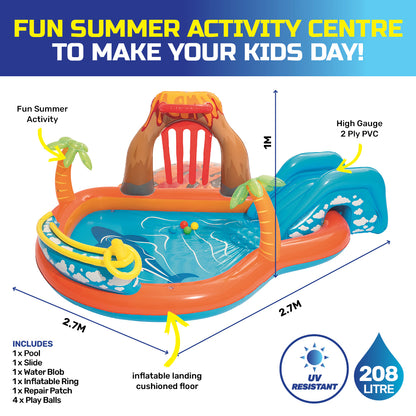 Inflatable Lava Lagoon Water Fun Park Pool With Slide 208L