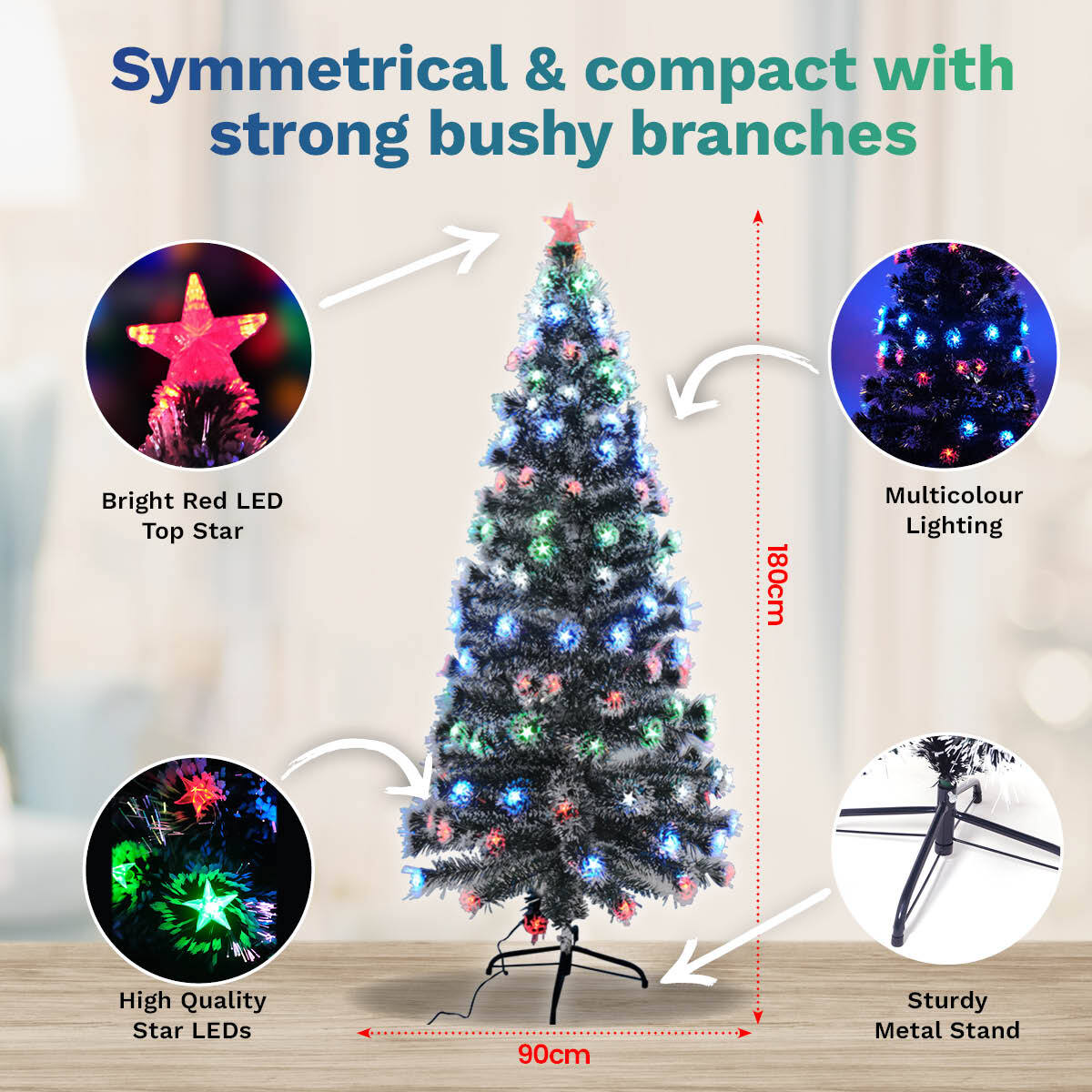 1.8m Pine Tree 210 Multi-Colour LED Lights With 8 Functions