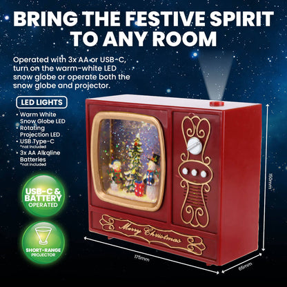 2-in-1 Vintage Radio Christmas Snowmen Snow Globe & Projector