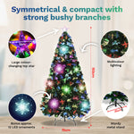 1.5m Fibre Optic/LED Christmas Tree 165 Tips Multicolour Star & Ornaments