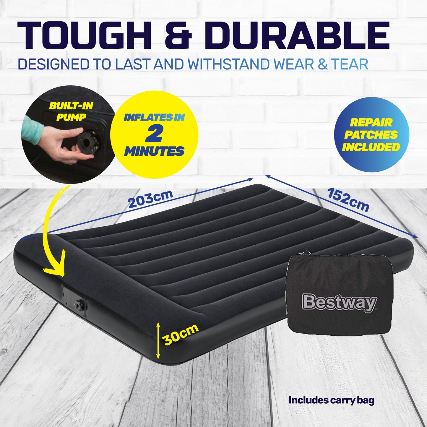 Queen Inflatable Air Bed Tritech Built-In Pump Heavy Duty