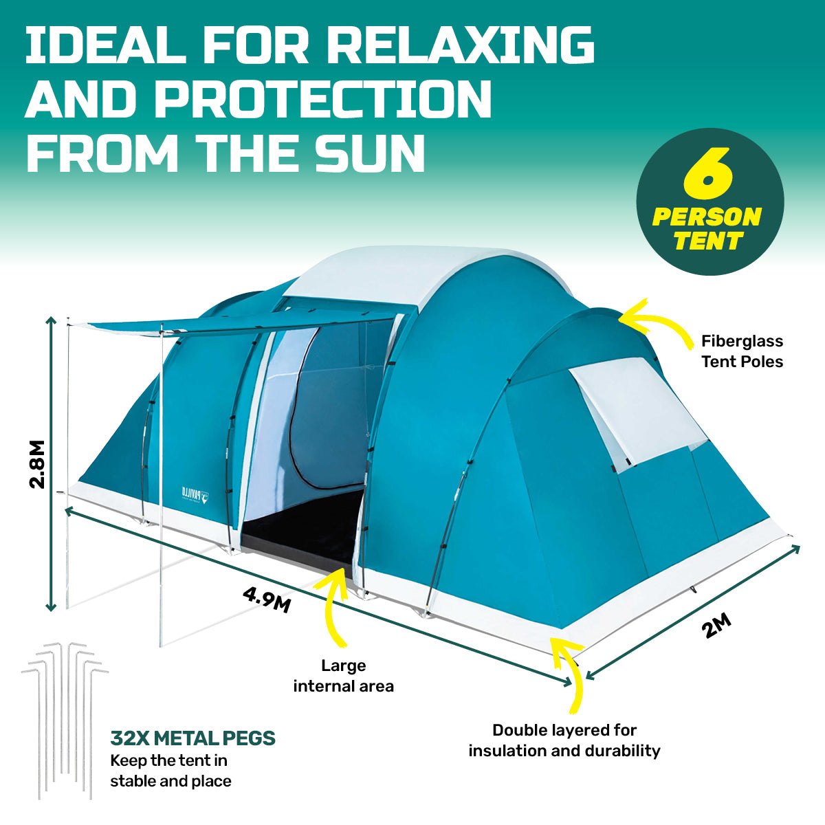 UV Protected Premium Tent 6 Person Double Layered PVC