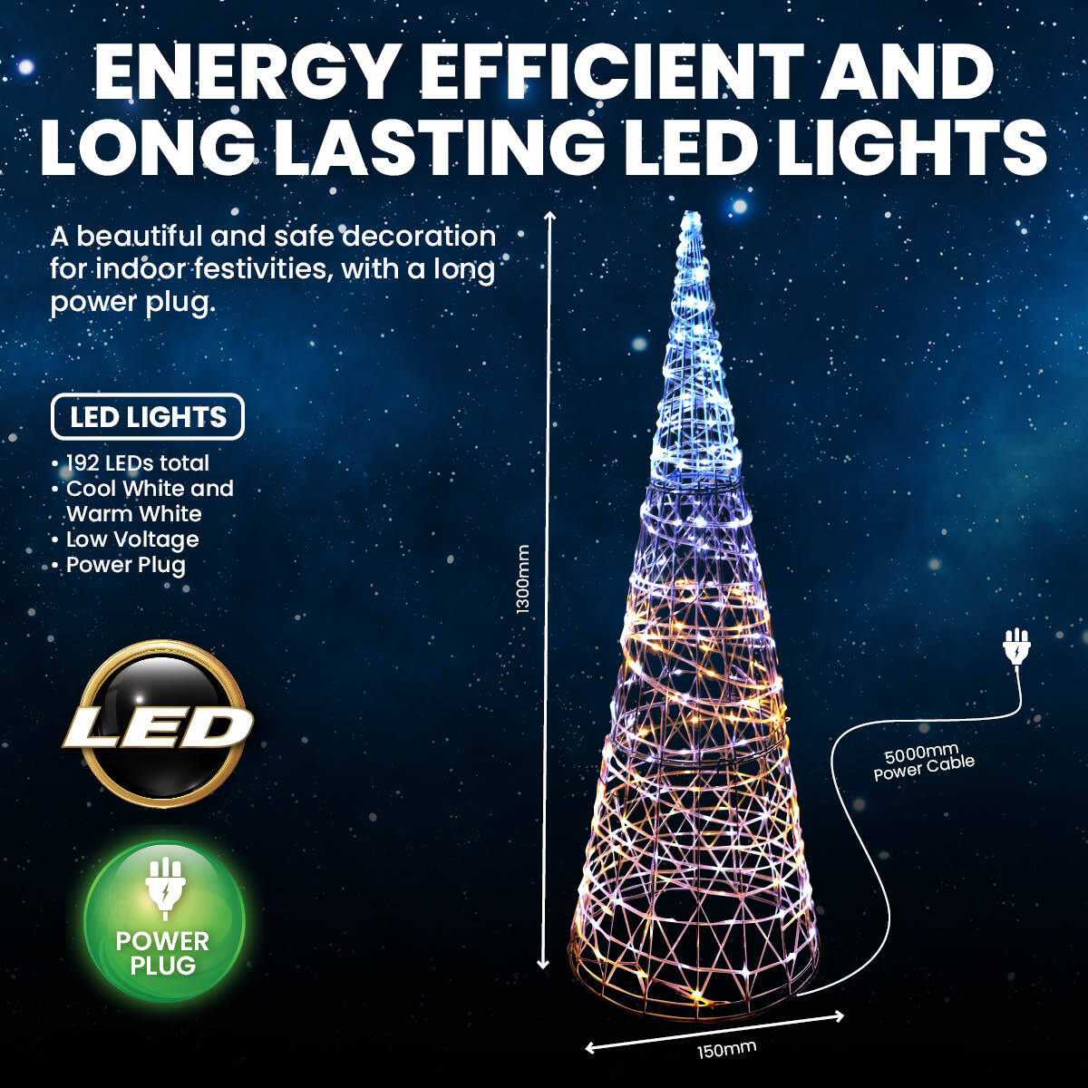 1.3m 3D LED Decorative Metal Cone Christmas Tree 192 Lights