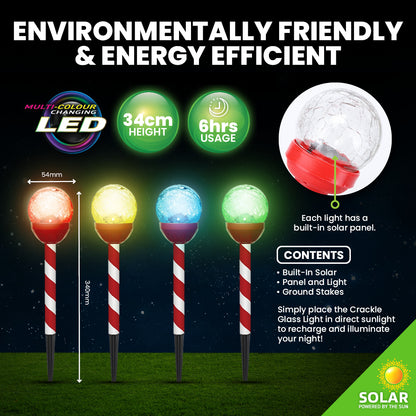 24PCE Solar Candy Cane Stakes With Crackle Balls LED 35cm