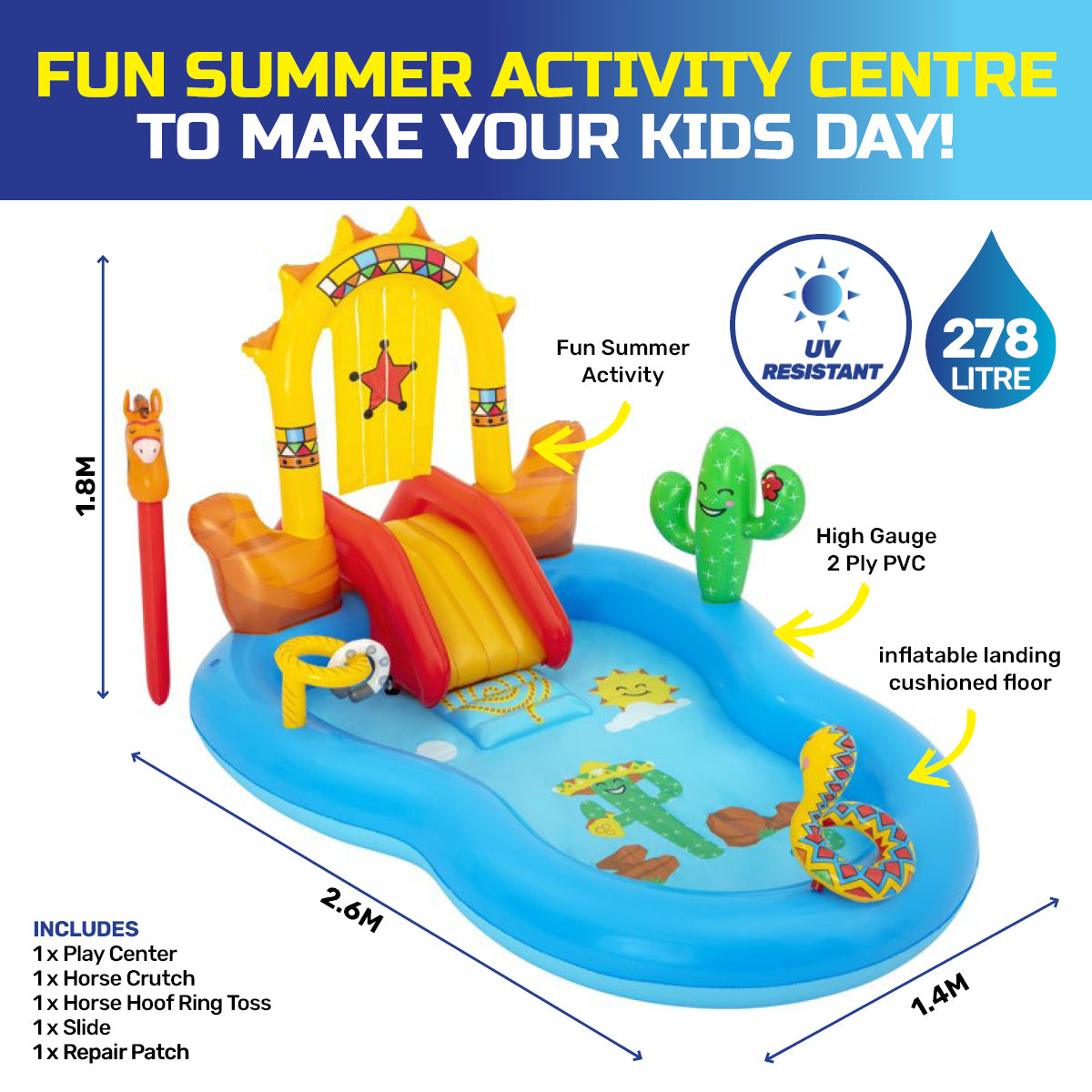 Inflatable Wild West Water Fun Park Pool With Slide 278L