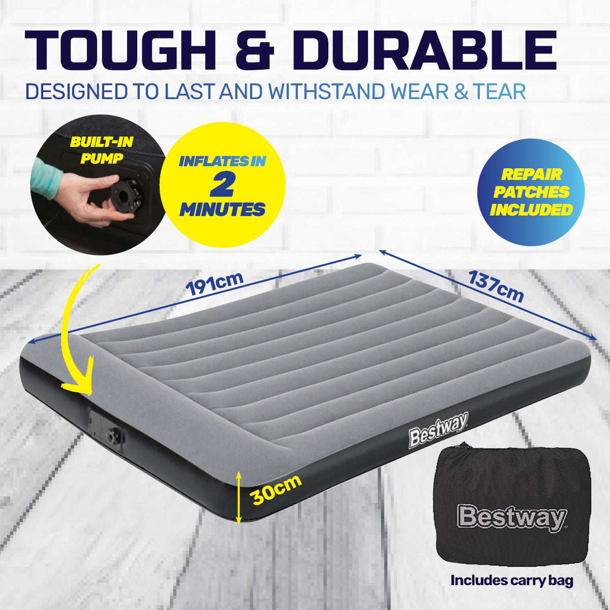 Double Inflatable Air Bed Tritech Built-In Pump Heavy Duty