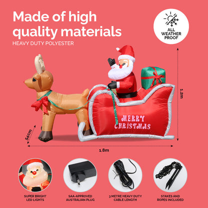 1.2m Self Inflatable LED Santa Sleigh & Rudolph