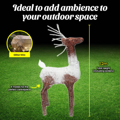 1.2m Reindeer Glitter Wire Solar LED Warm White Auto Sensor