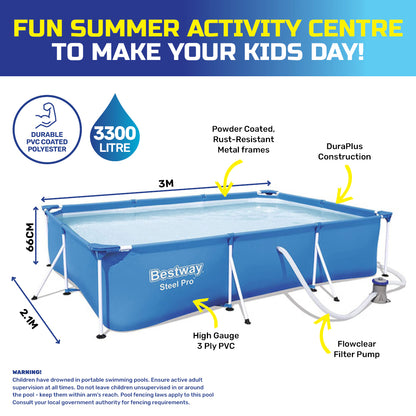 Above Ground Pool High Gauge PVC Construction 3300 Litre
