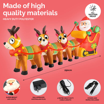 2.9m Santa Reindeers & Sleigh Built-In Blower LED Lighting