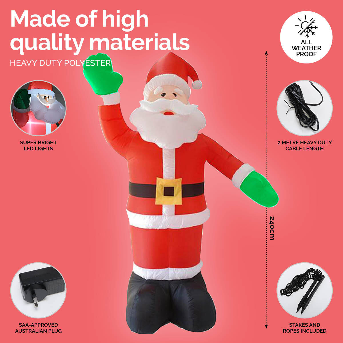 2.4m Waving Santa Self Inflating Bright LED Lighting