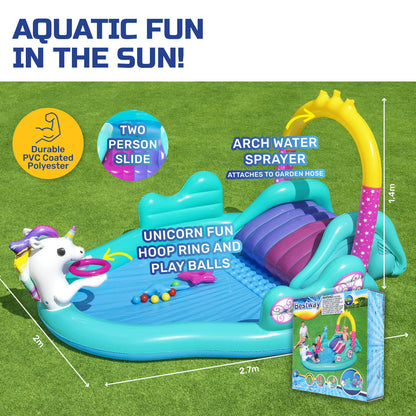 Inflatable Unicorn Themed Mini Water Fun Park Pool With Slide 220L