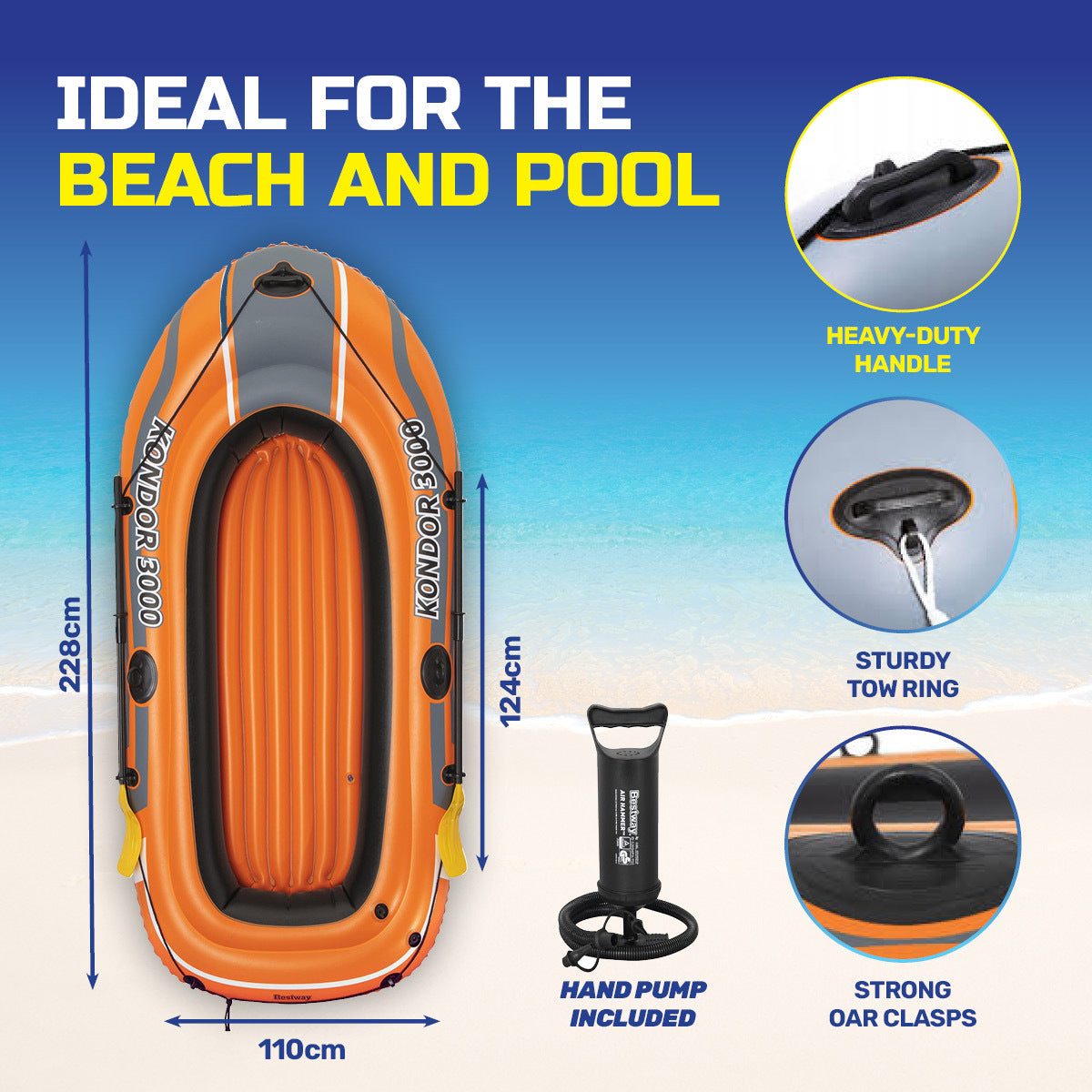 Kondor 3000 Inflatable Boat UV Resistant Leak Proof Beach Pool Fun