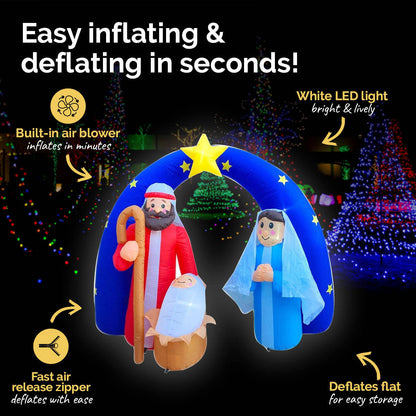 2m Nativity Scene Baby Jesus Self Inflating LED Lighting