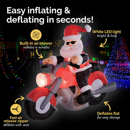 1.6m Santa & Motorbike Built-In Blower Bright LED Lighting