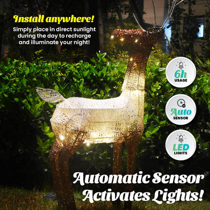 1.2m Reindeer Glitter Wire Solar LED Warm White Auto Sensor