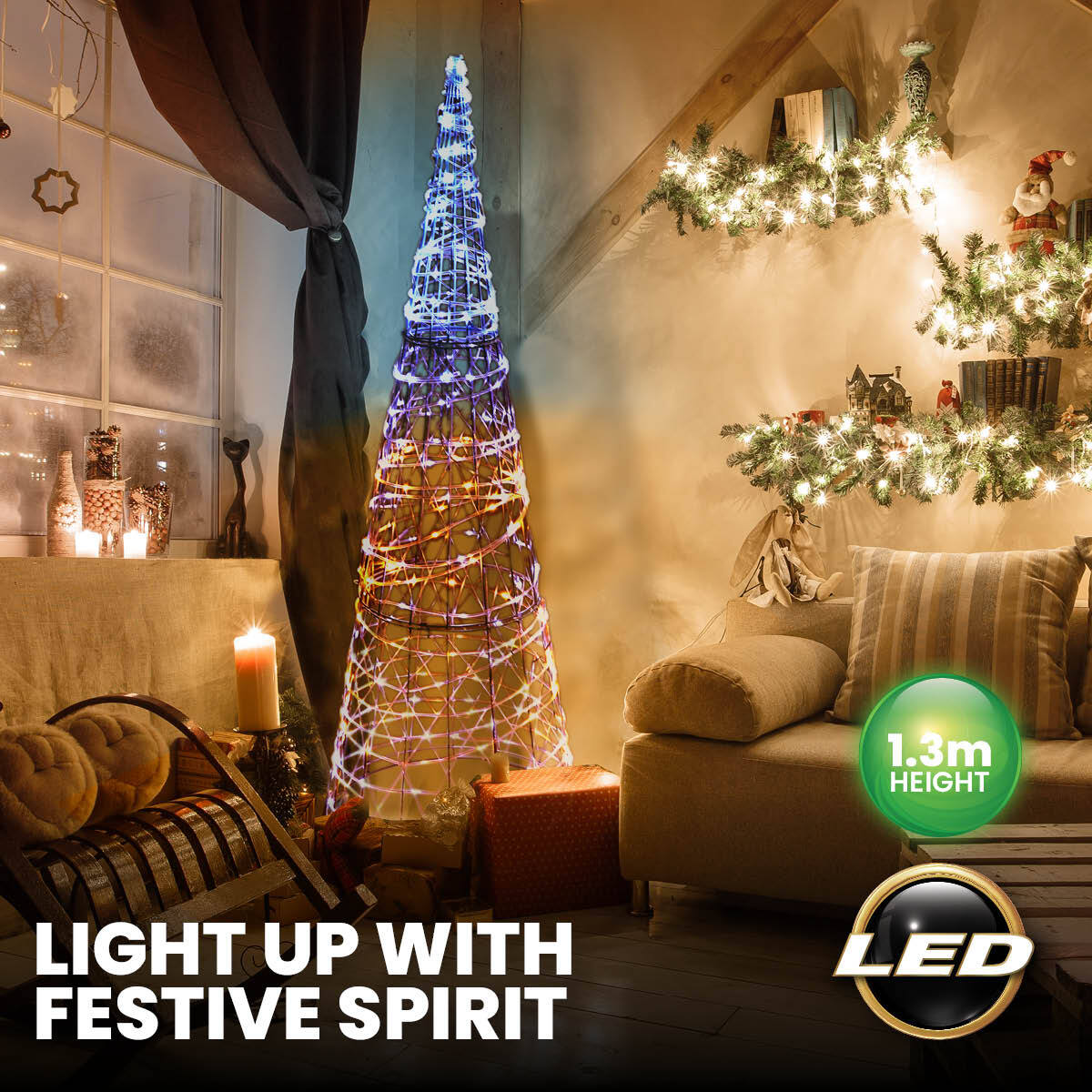 1.3m 3D LED Decorative Metal Cone Christmas Tree 192 Lights