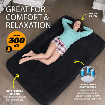 Queen Inflatable Air Bed Tritech Built-In Pump Heavy Duty