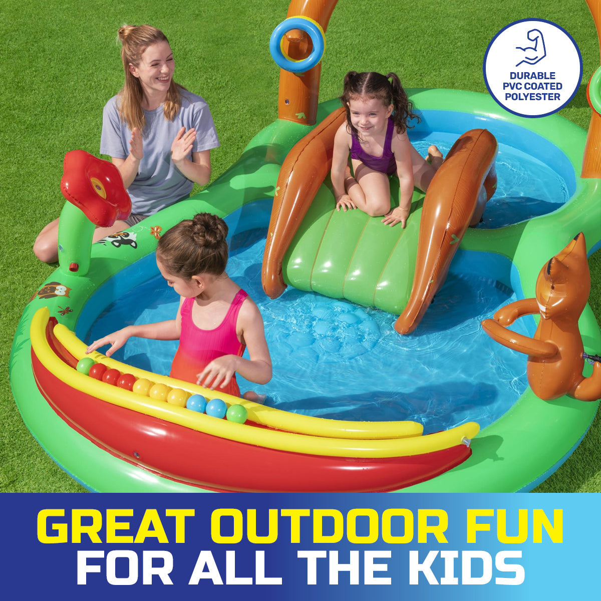 Inflatable Friendly Woods Water Fun Park Pool & Slide 214L