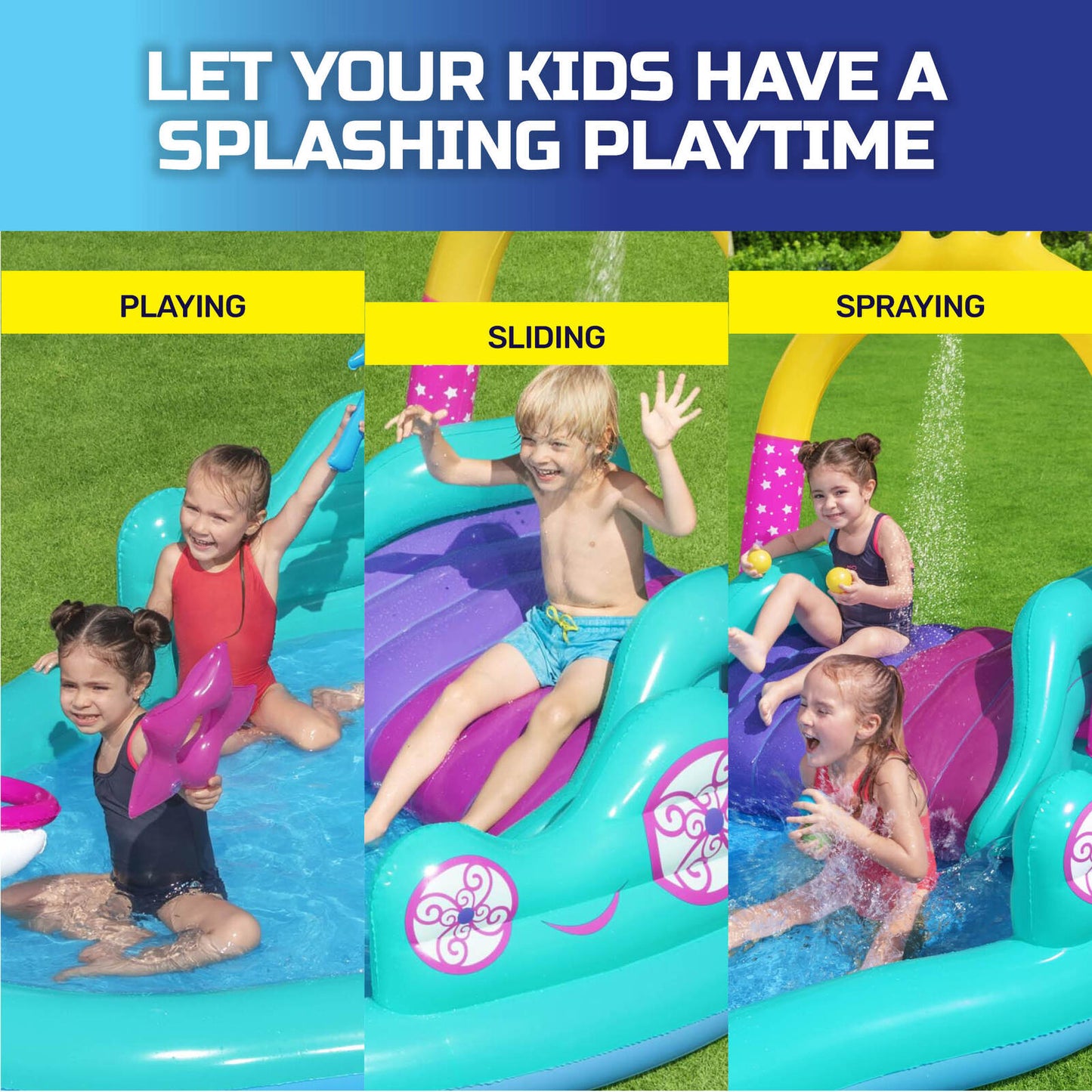 Inflatable Unicorn Themed Mini Water Fun Park Pool With Slide 220L