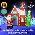 2.2m Gingerbread House & Santa Self Inflating LED Lights