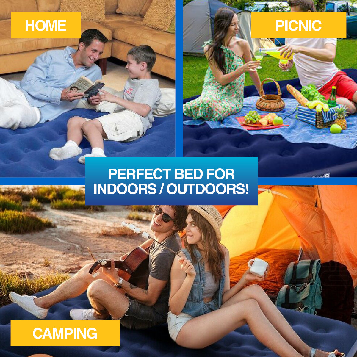 Double Inflatable Air Bed Heavy Duty Durable Camping