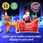 1.2m Self Inflatable LED Santa Sleigh & Rudolph
