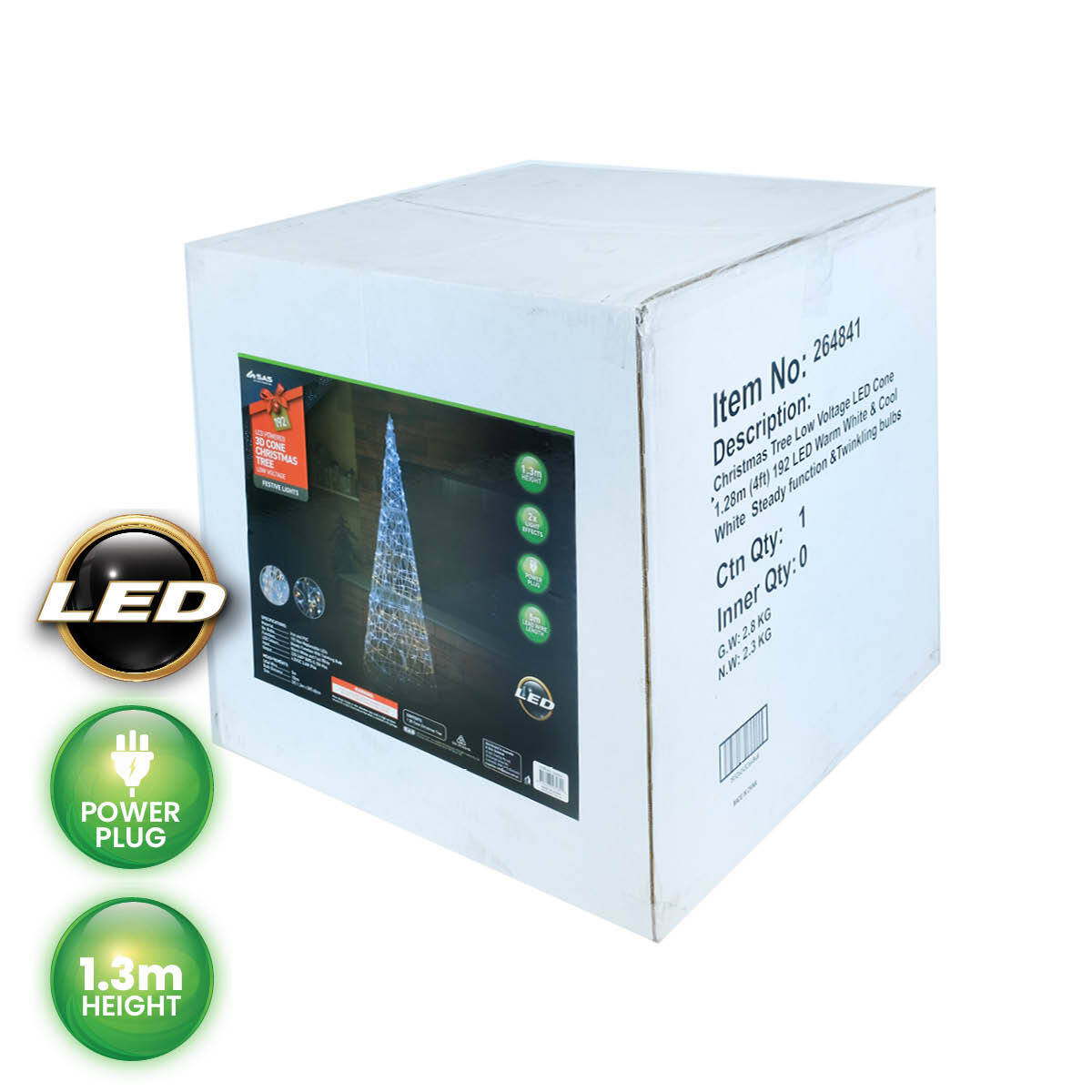1.3m 3D LED Decorative Metal Cone Christmas Tree 192 Lights