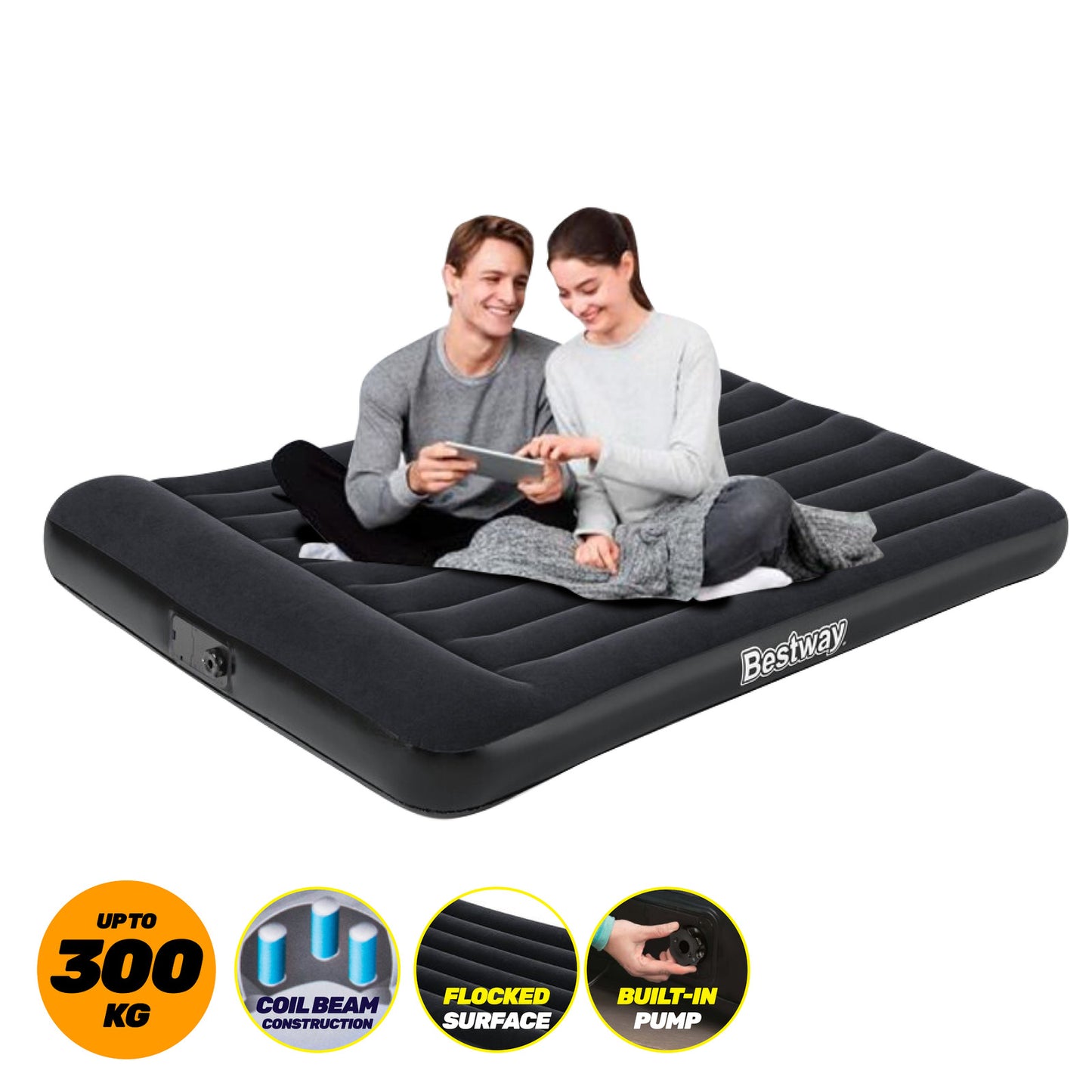 Queen Inflatable Air Bed Tritech Built-In Pump Heavy Duty