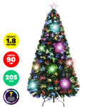 1.8m Fibre Optic/LED Christmas Tree 210 Tips Multicolour Star & Ornaments