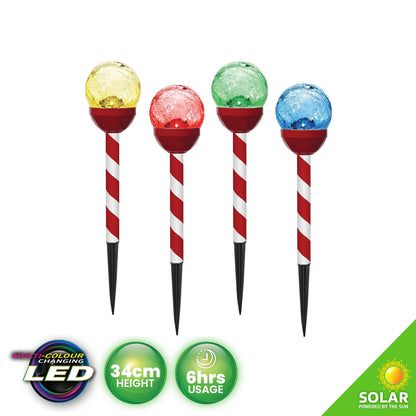 24PCE Solar Candy Cane Stakes With Crackle Balls LED 35cm