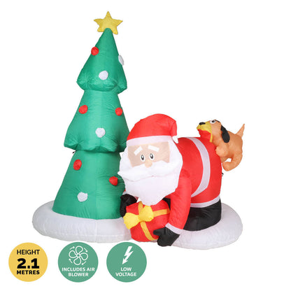 2m Santa Puppy & Tree Built-In Blower Bright LED Lighting