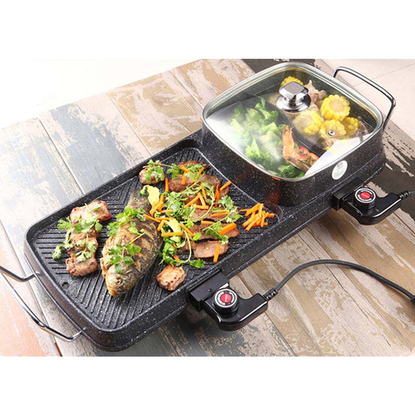 2 in 1 Electric BBQ Grill Teppanyaki and Steamboat Hotpot Asian Hot Pot