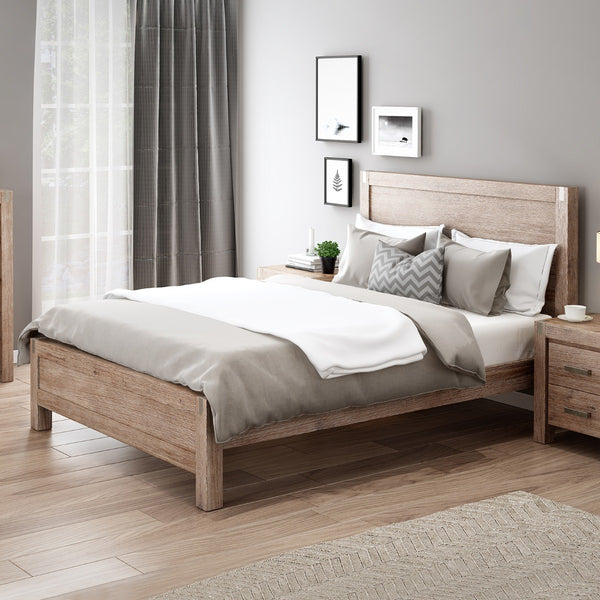  King Single Oak Bed Frame, Solid Wood Acacia