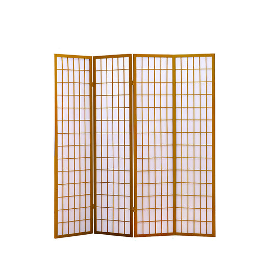 4 Panel Free Standing Foldable  Room Divider Privacy Screen Wood Frame