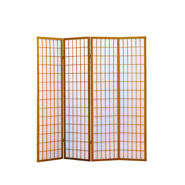  4 Panel Free Standing Foldable  Room Divider Privacy Screen Wood Frame