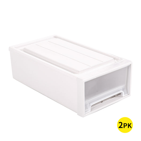  2x Plastic Wide Drawer Shoes Storage Boxes