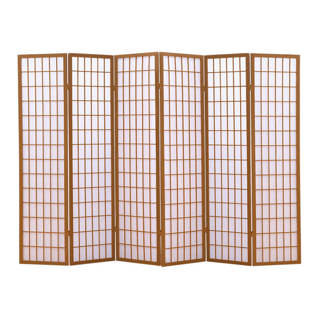 6 Panel Free Standing Foldable  Room Divider Privacy Screen Wood Frame