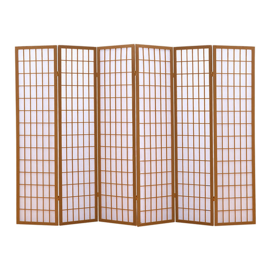 6 Panel Free Standing Foldable  Room Divider Privacy Screen Wood Frame
