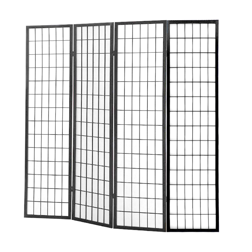 4 Panel Free Standing Foldable  Room Divider Privacy Screen Black Frame