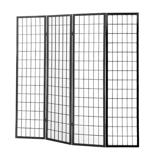 4 Panel Free Standing Foldable  Room Divider Privacy Screen Black Frame