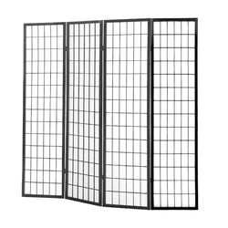 4 Panel Free Standing Foldable  Room Divider Privacy Screen Black Frame
