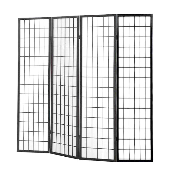  4 Panel Free Standing Foldable  Room Divider Privacy Screen Black Frame