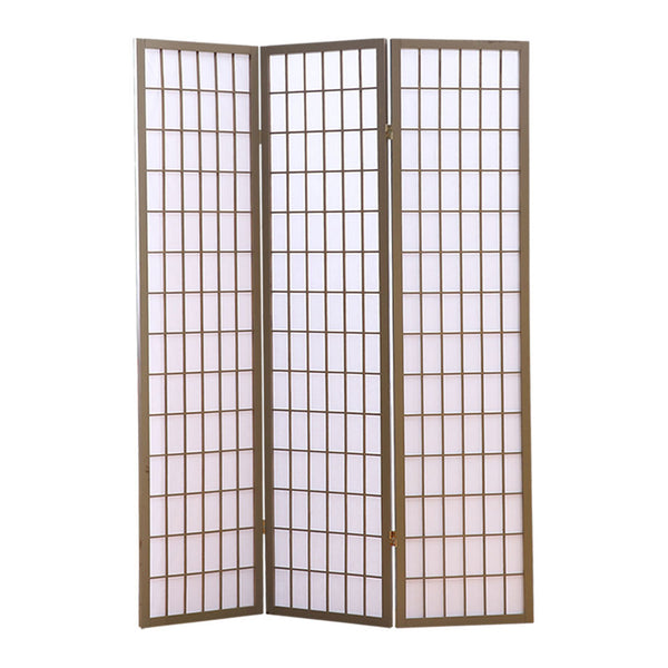  3 Panel Room Divider Screen Door Stand Privacy Fringe Wood Fold Grey