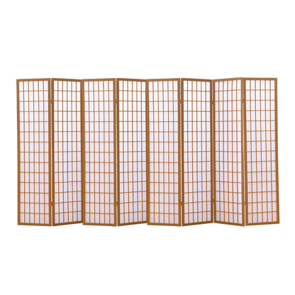 8 Panel Free Standing Foldable  Room Divider Privacy Screen Wood Frame