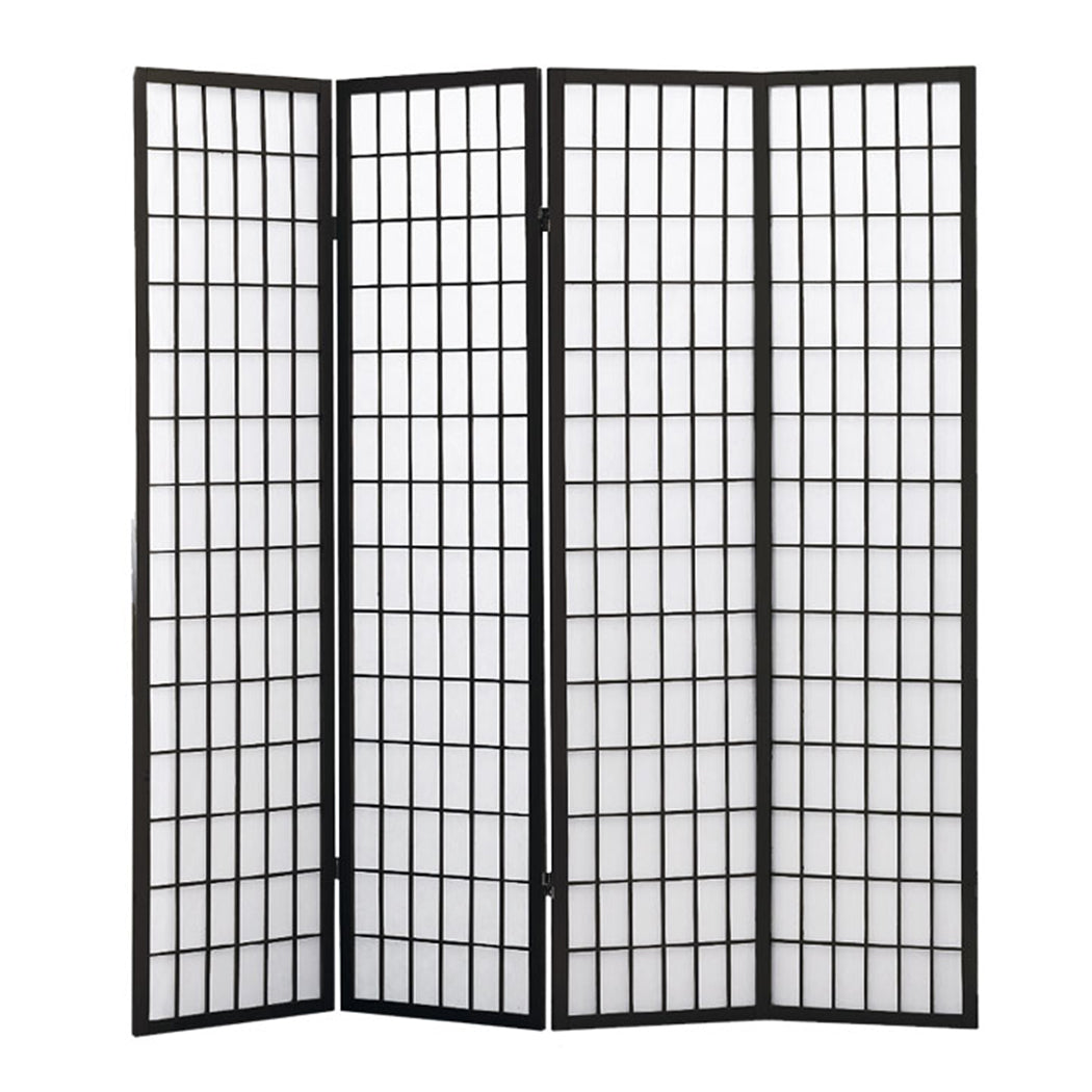 4 Panel Free Standing Foldable  Room Divider Privacy Screen Black Frame