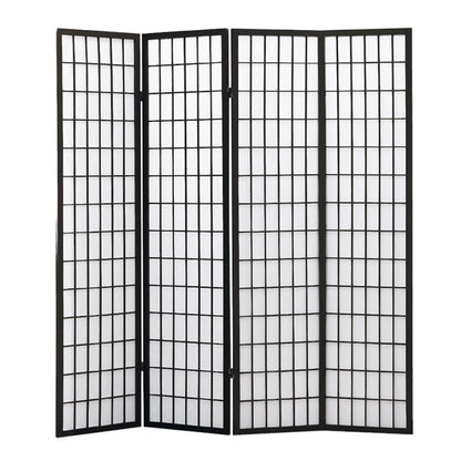 4 Panel Free Standing Foldable  Room Divider Privacy Screen Black Frame