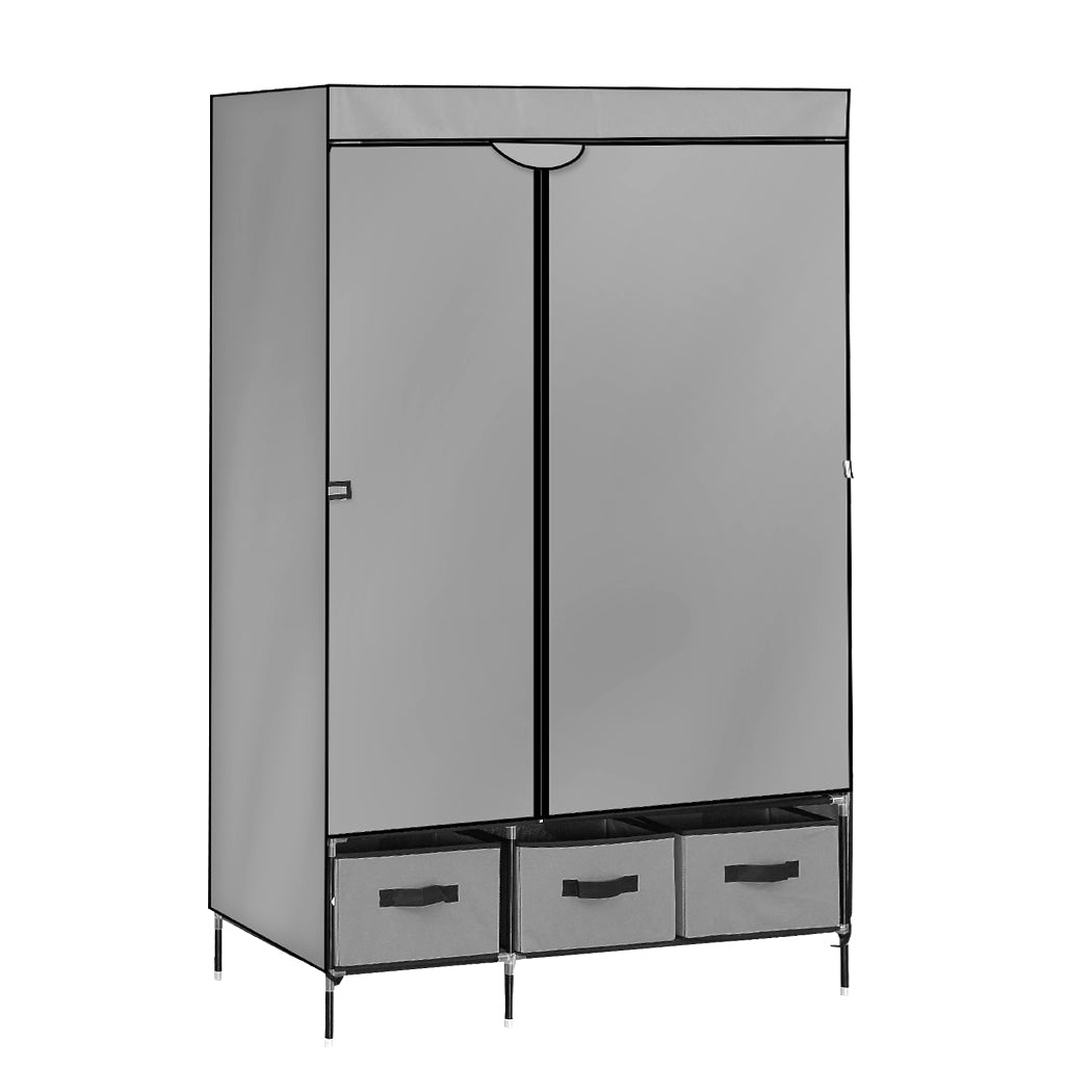 Portable Wardrobe with 3 Drawer Grey